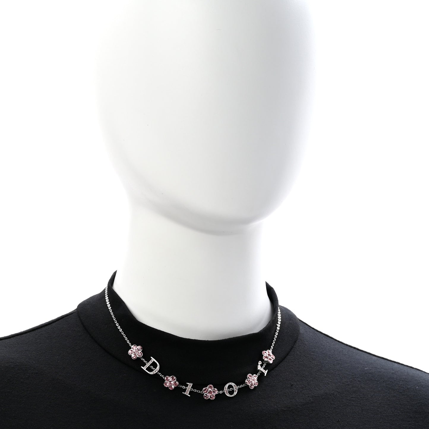 Crystal Flower Choker Necklace Silver Pink