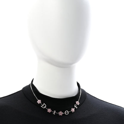Christian Dior Crystal Flower Choker Necklace Silver Pink 2 of 6