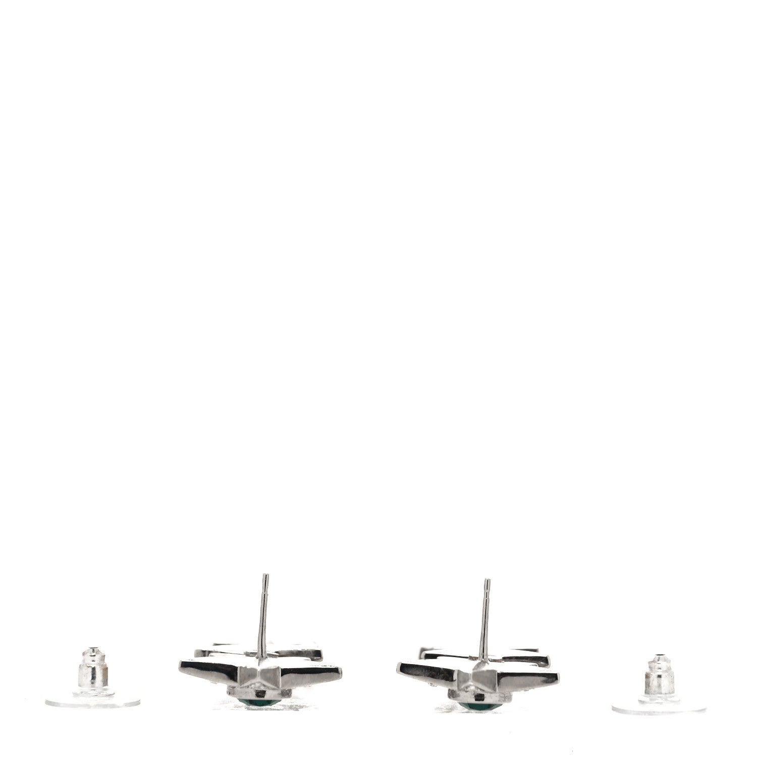 Chanel Crystal CC Star Drop Earrings Silver Green 3 of 4