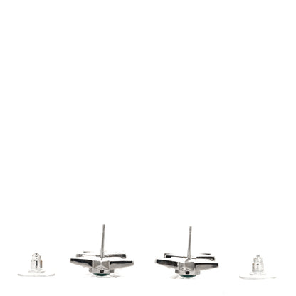 Chanel Crystal CC Star Drop Earrings Silver Green 3 of 4