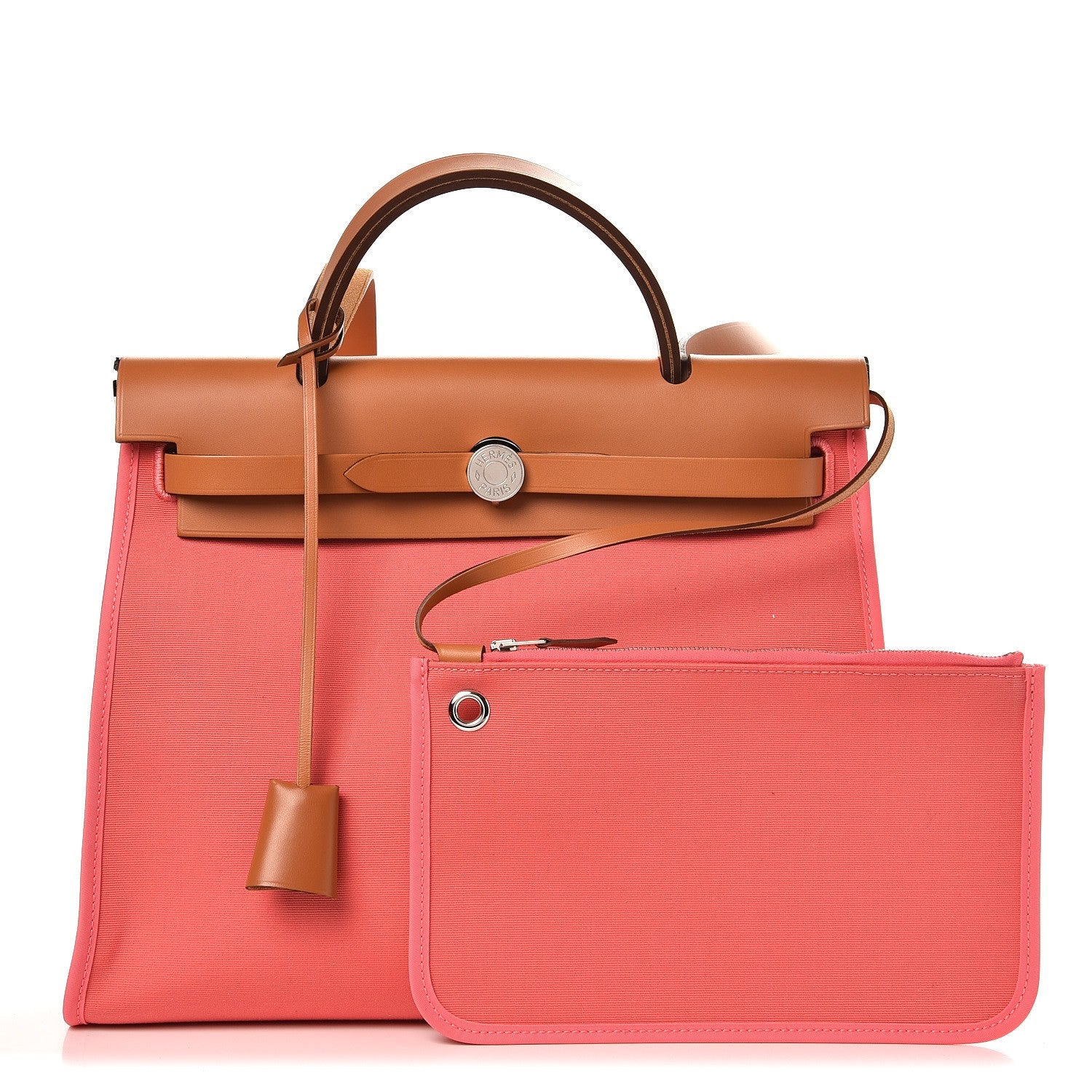 Hermes Vache Hunter Toile Herbag Zip 31 PM Rose Azalee Natural 1 of 9