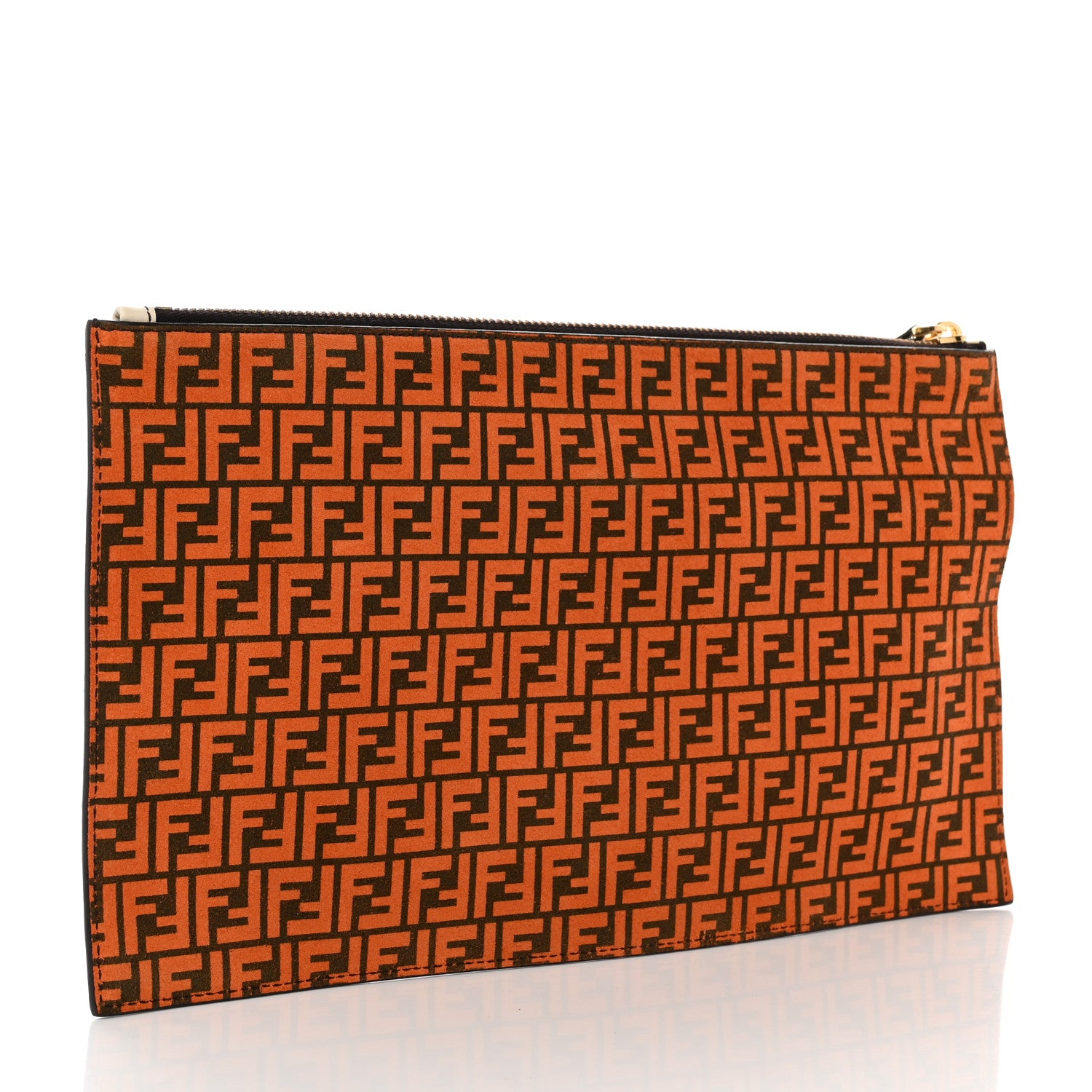 Fendi Suede Vitello King Micro FF Medium Flat Pouch Arancio Marrone White Ice 3 of 7