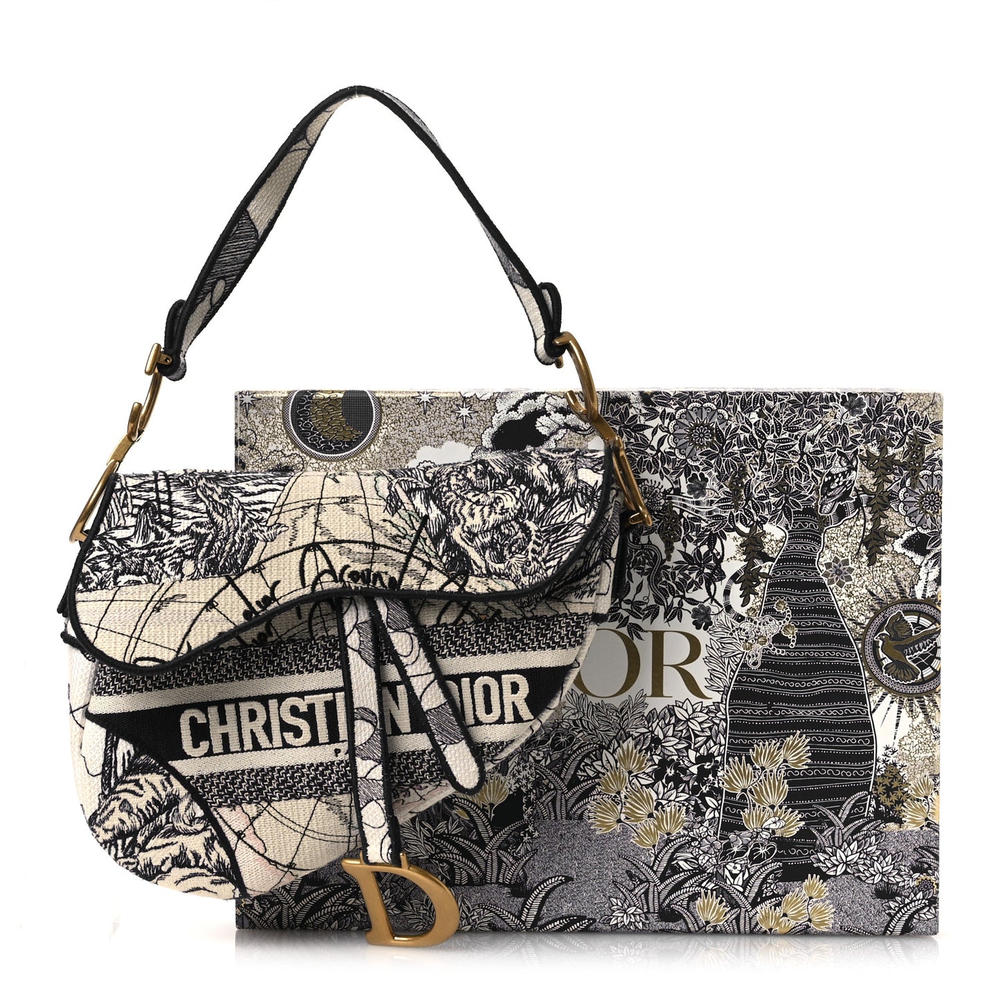 Canvas Embroidered Around the World Saddle Bag Blue