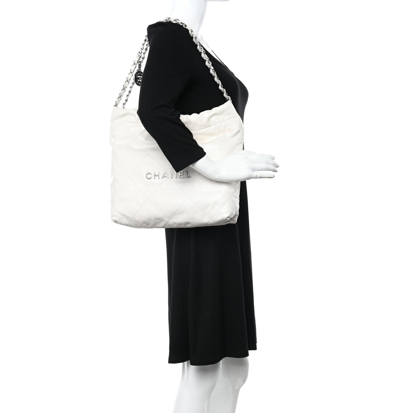 Shiny Calfskin Quilted Small Chanel 22 White