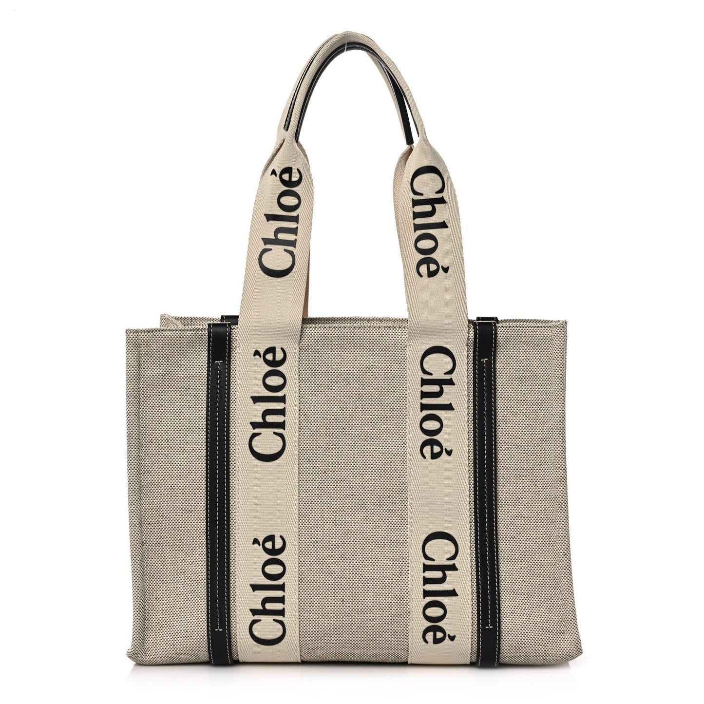 Cotton Calfskin Medium Woody Ribbon Tote White Black