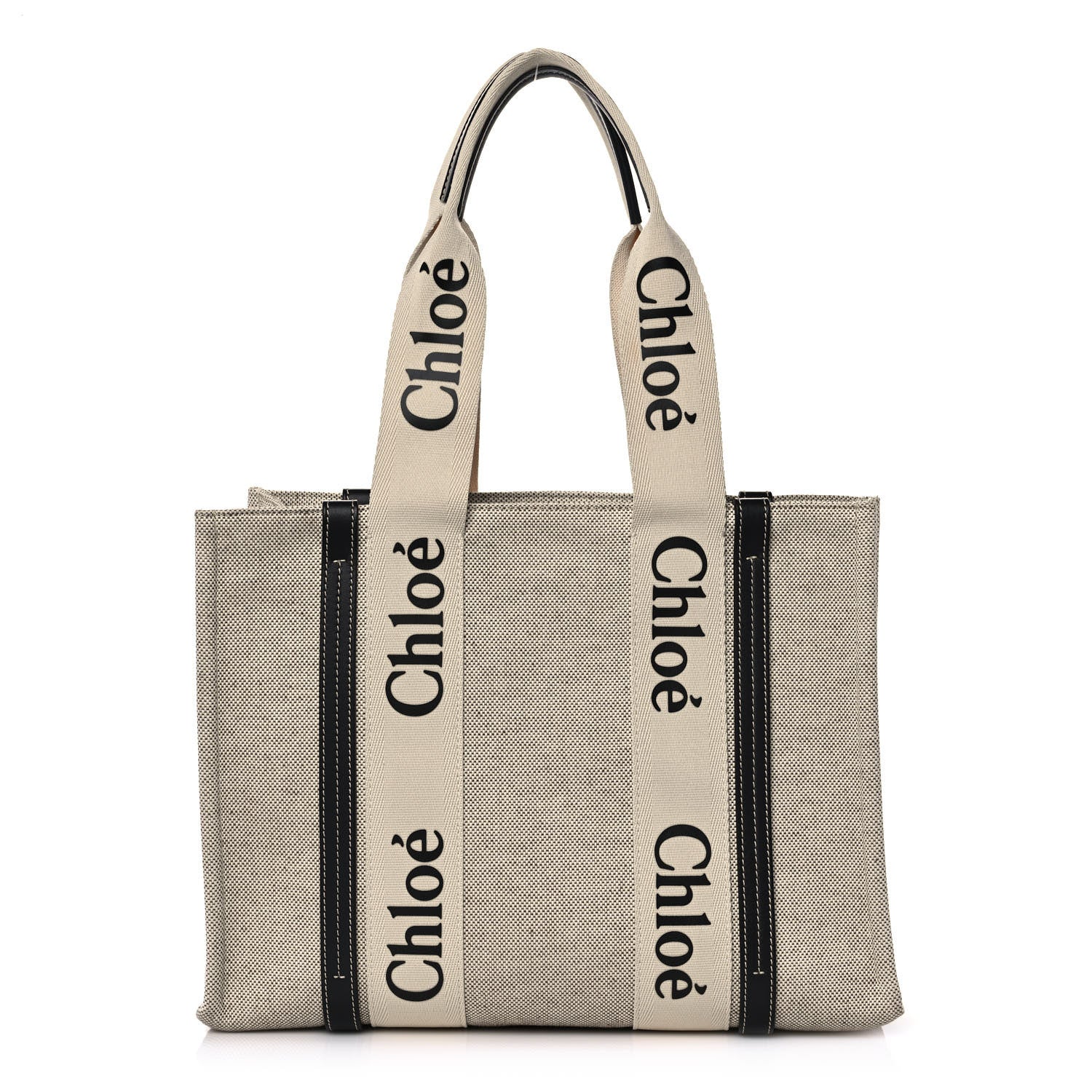 Chloe Cotton Calfskin Medium Woody Ribbon Tote White Black 1 of 10