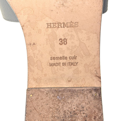 Hermes Epsom Oran Sandals 38 Bleu Glacier 6 of 9