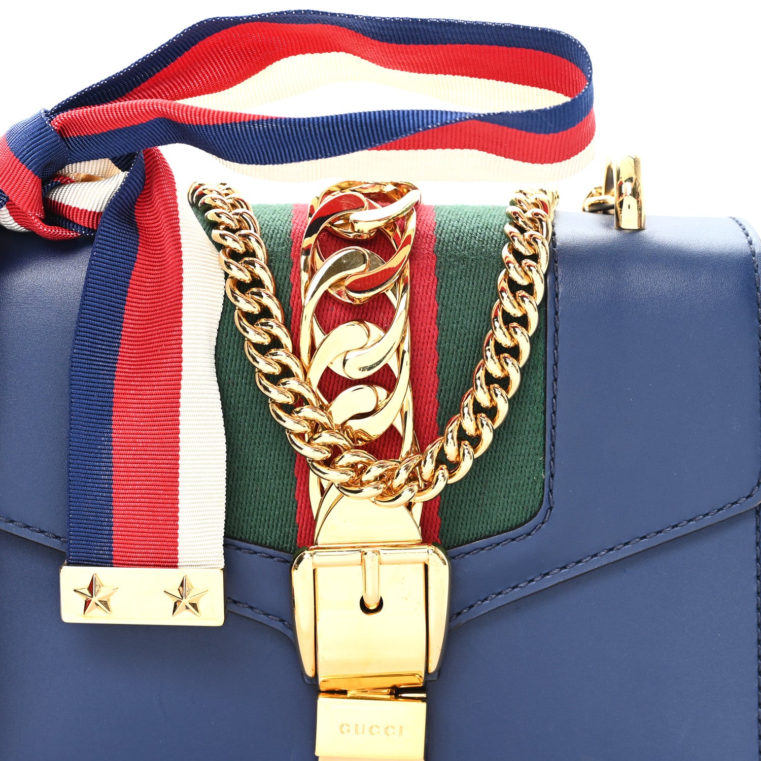 Gucci Calfskin Mini Sylvie Chain Shoulder Bag Blue Agata 8 of 11
