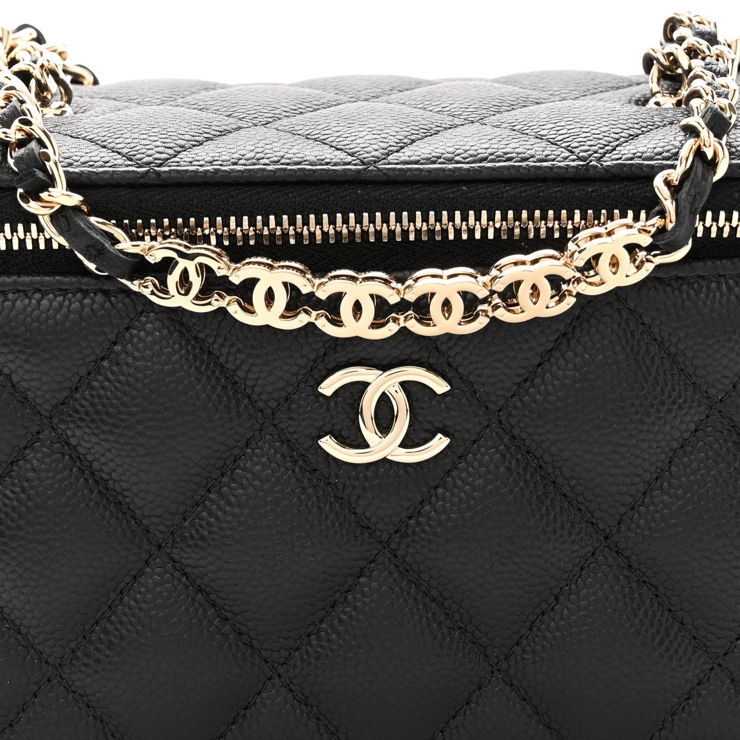 Caviar Quilted Small Tiny CC Vanity Case With Chain Black