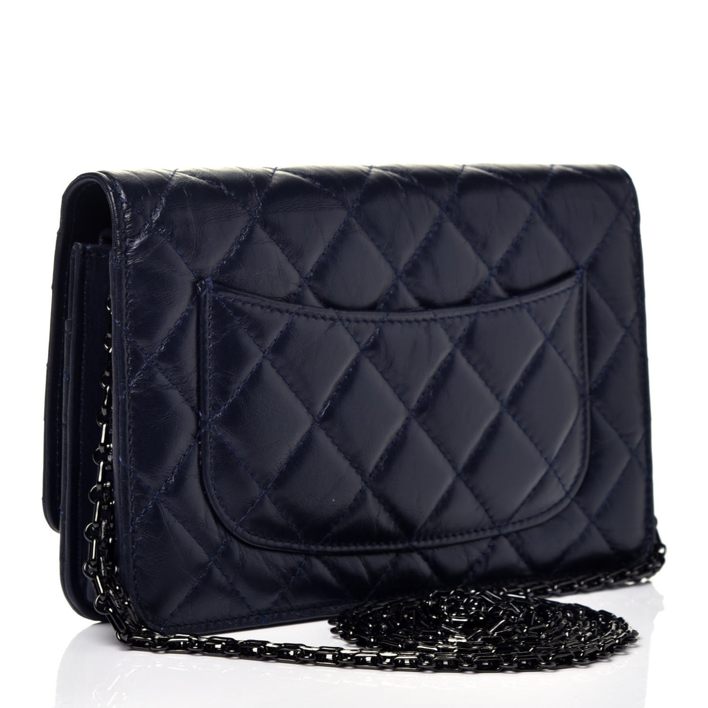 Aged Calfskin Quilted Reissue Wallet On Chain WOC Navy