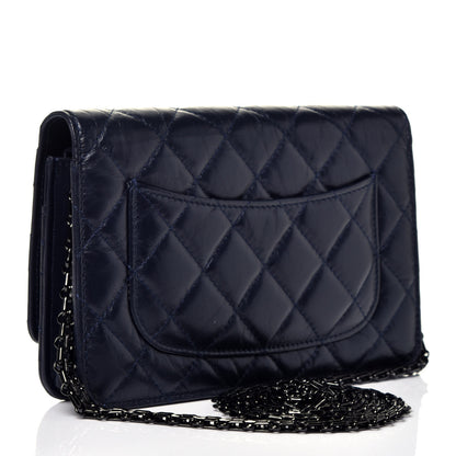 Chanel Aged Calfskin Quilted Reissue Wallet On Chain WOC Navy 3 of 9