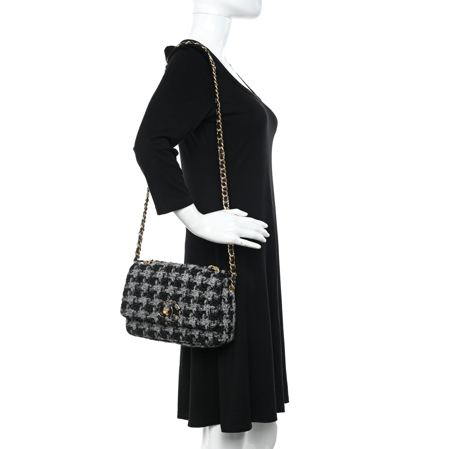 Chanel Wool Tweed Quilted Elegant Chain Flap Black Grey 2 of 11