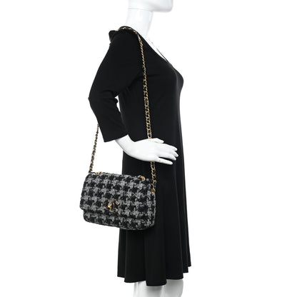 Chanel Wool Tweed Quilted Elegant Chain Flap Black Grey 2 of 11