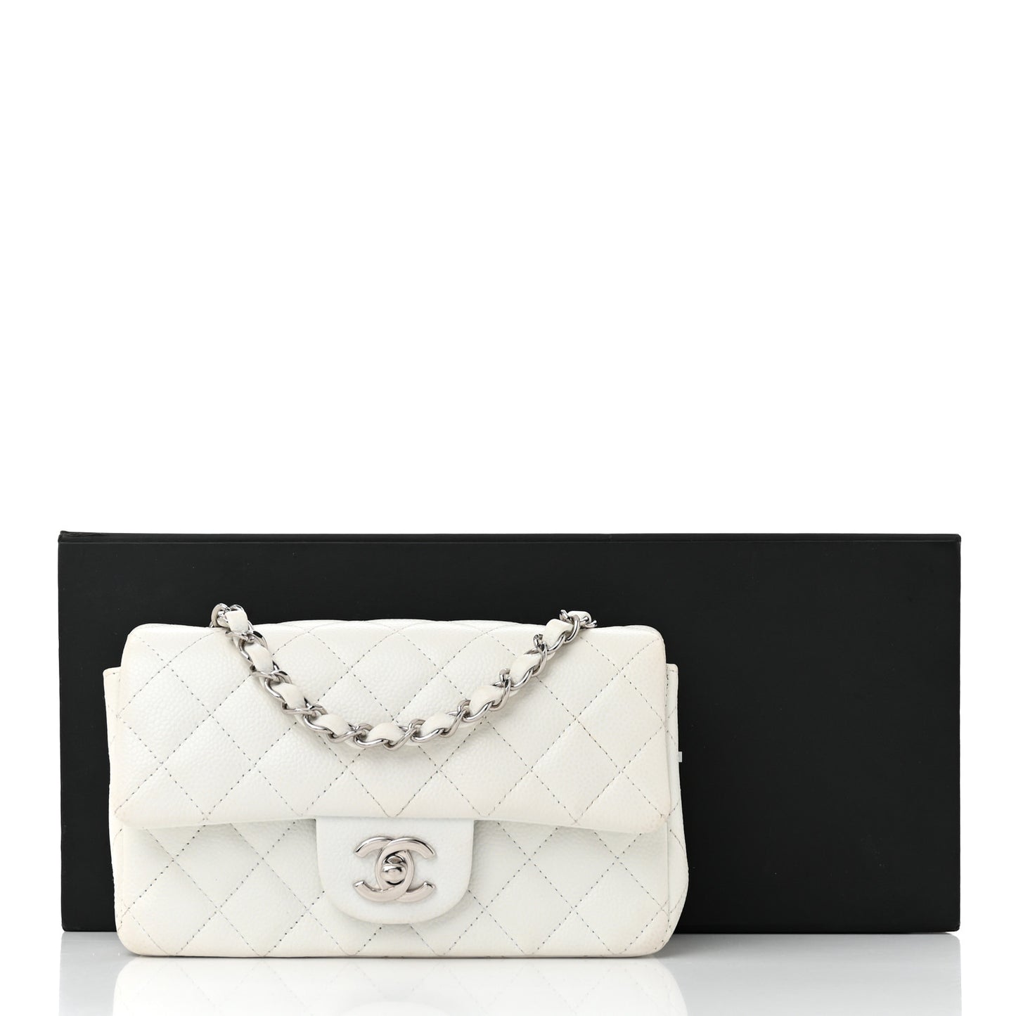 Caviar Quilted Mini Rectangular Flap White