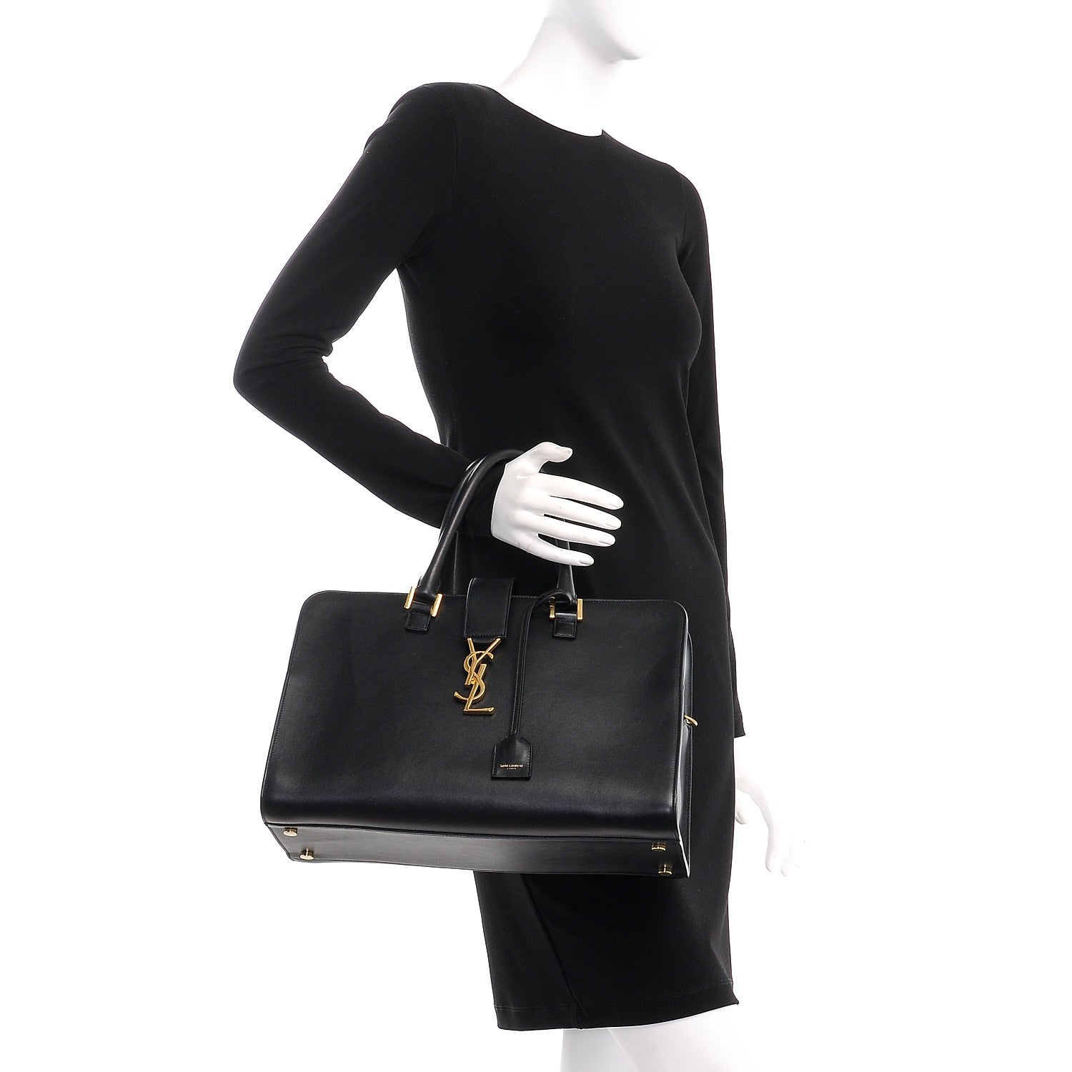 Saint Laurent Smooth Calfskin Medium Monogram Cabas Black 3 of 8