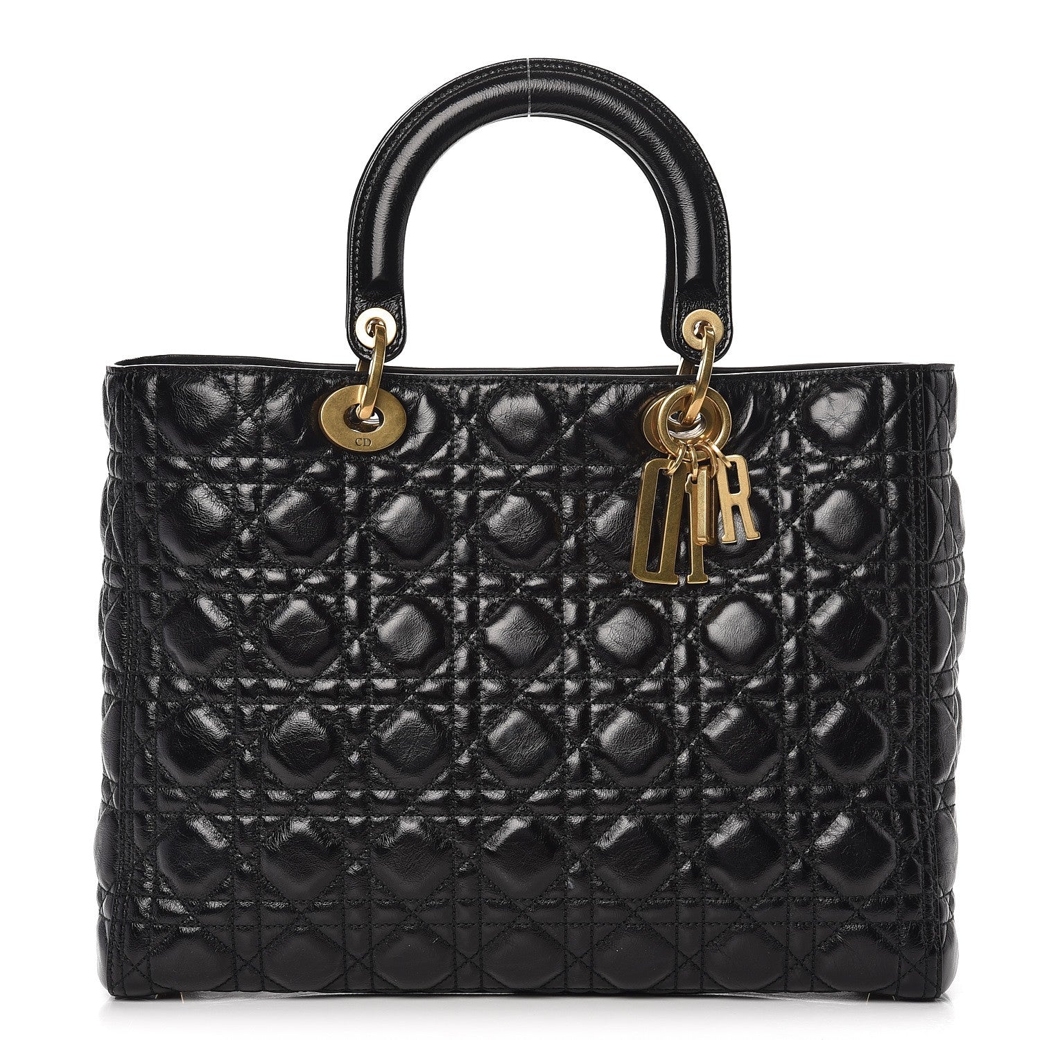 Christian Dior Crinkled Patent Cannage Large Lady Dior Black 1 of 11