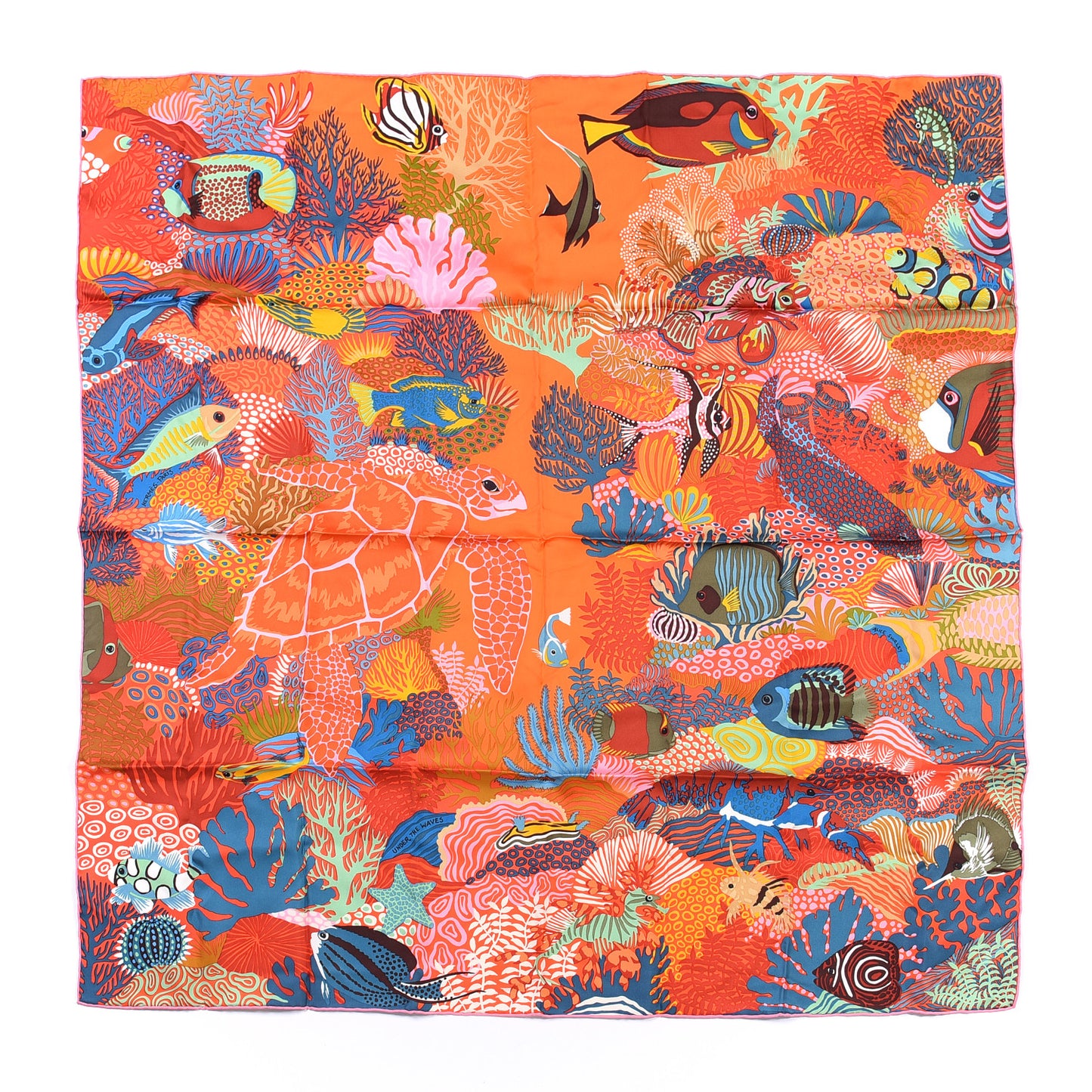 Silk Under The Waves Scarf 90 Orange Vert Rose