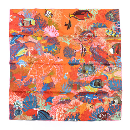 Hermes Silk Under The Waves Scarf 90 Orange Vert Rose 1 of 4