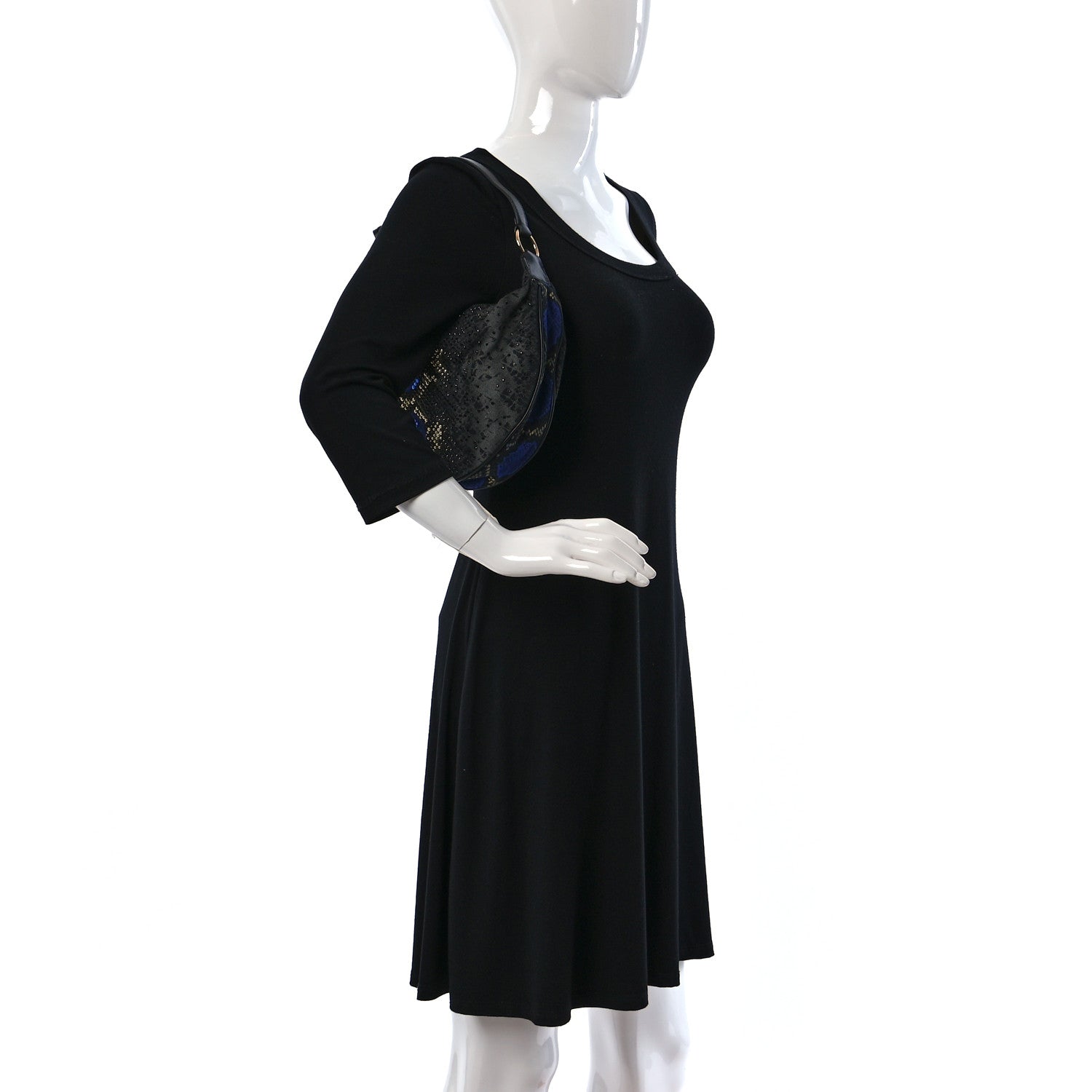 Versace Denim Embellished Snake Print Hobo Bag 3 of 9