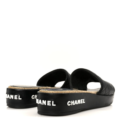 Chanel Lambskin Quilted CC Espadrille Slip On Sandals 41 Black 5 of 11