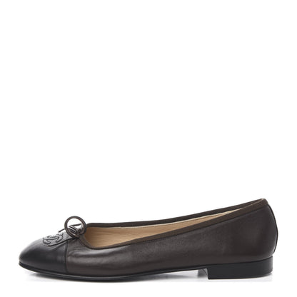 Chanel Lambskin Cap Toe Ballerina Flats 37 Black Brown 1 of 8