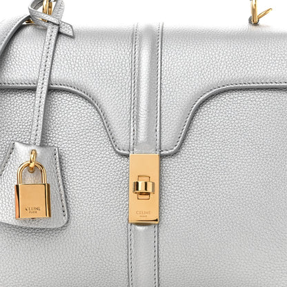 Celine Laminated Grained Calfskin Small 16 Top Handle Bag Silver 8 of 10