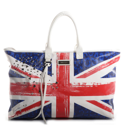 Jimmy Choo Denim Leather Studded Union Jack Print Tote 1 of 9