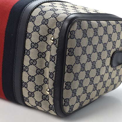 Gucci Monogram Selleria Calfskin Vintage Web Medium Boston Beige Blue 6 of 9