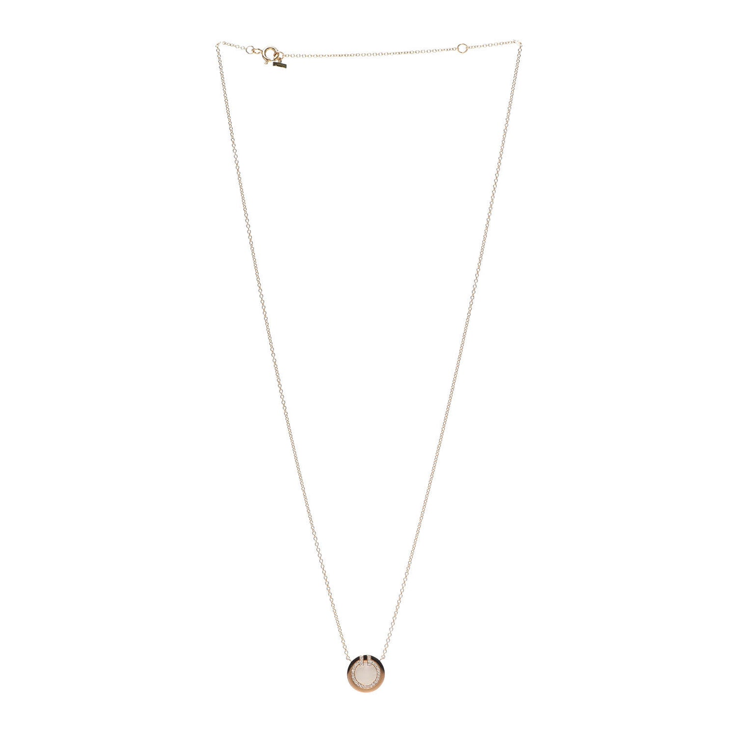 18K Yellow Gold Diamond Mother of Pearl Small T Circle Pendant Necklace