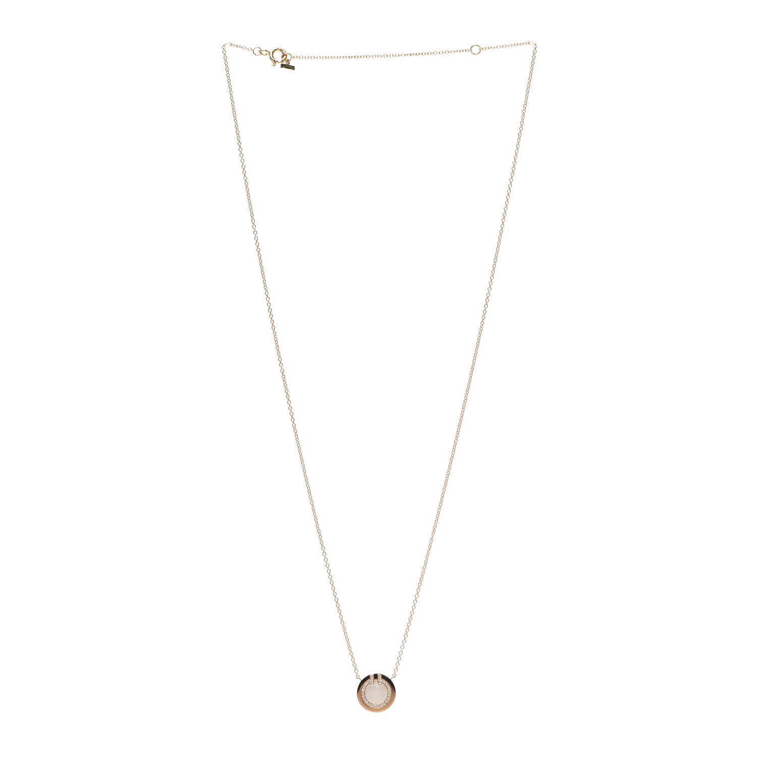 Tiffany 18K Yellow Gold Diamond Mother of Pearl Small T Circle Pendant Necklace 3 of 6