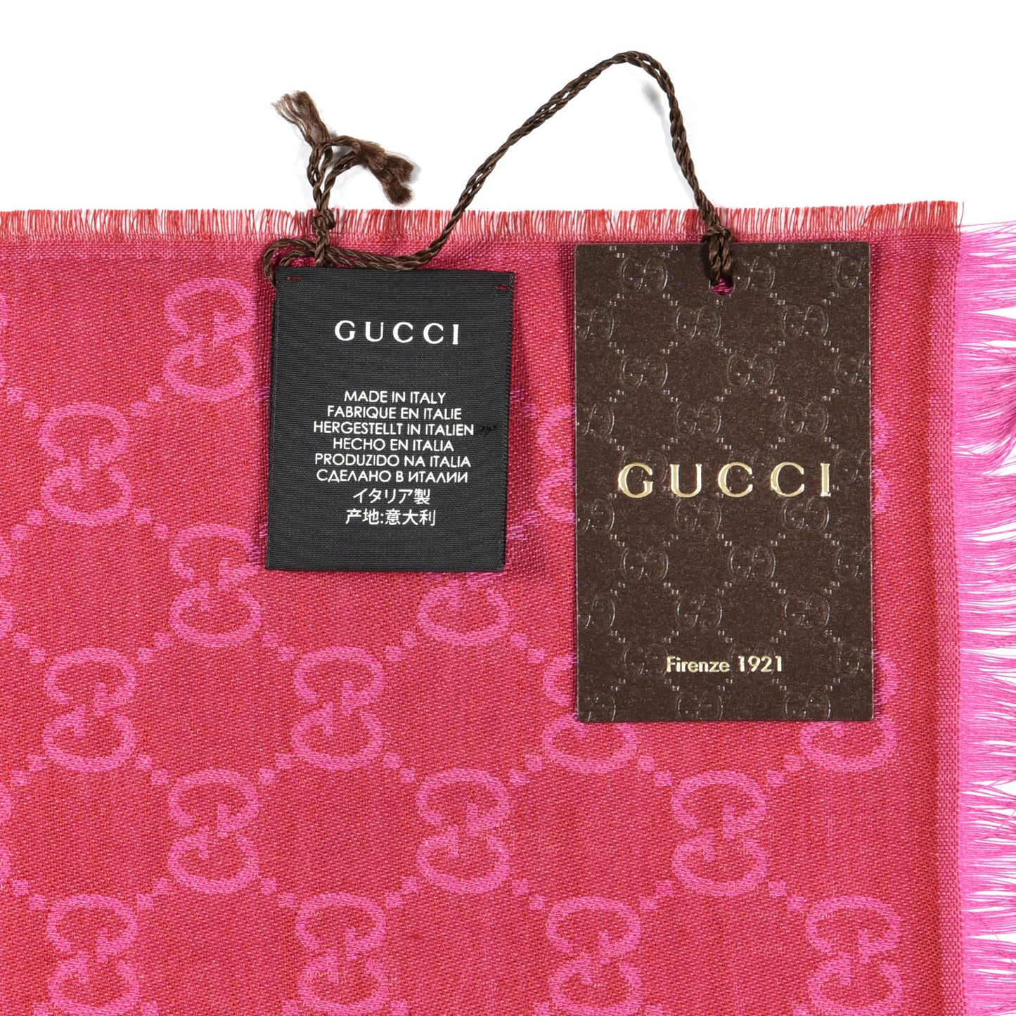 Wool Silk GG Monogram GGWeblong Fringe Scarf Shawl Red Pink