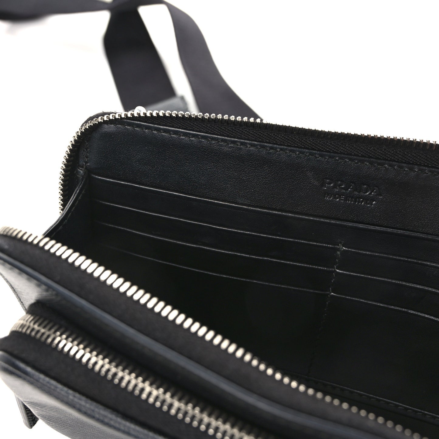 Saffiano Travel Double Zip Crossbody Belt Bag Black