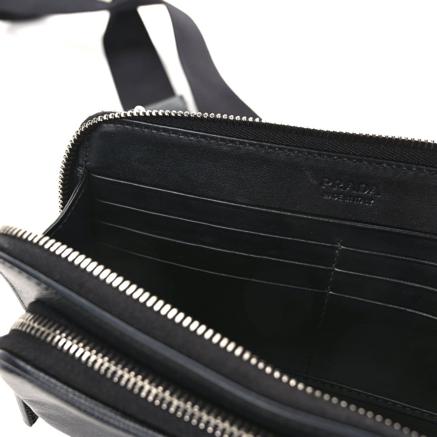 Prada Saffiano Travel Double Zip Crossbody Belt Bag Black 12 of 13