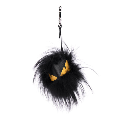 Fendi Vitello Elite Fox Fur Fusto Monster Bag Bug Charm Black Yellow 1 of 4