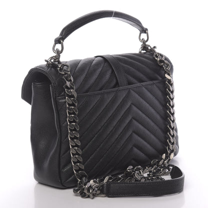 Saint Laurent Sheepskin Matelasse Chevron Monogram Medium College Bag Black 4 of 10