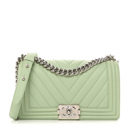Chanel Calfskin Chevron Quilted Medium Boy Flap Green 1 of 12
