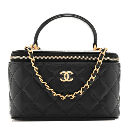 Chanel Lambskin Quilted Small Top Handle Vanity Case With Chain Black 1 of 11