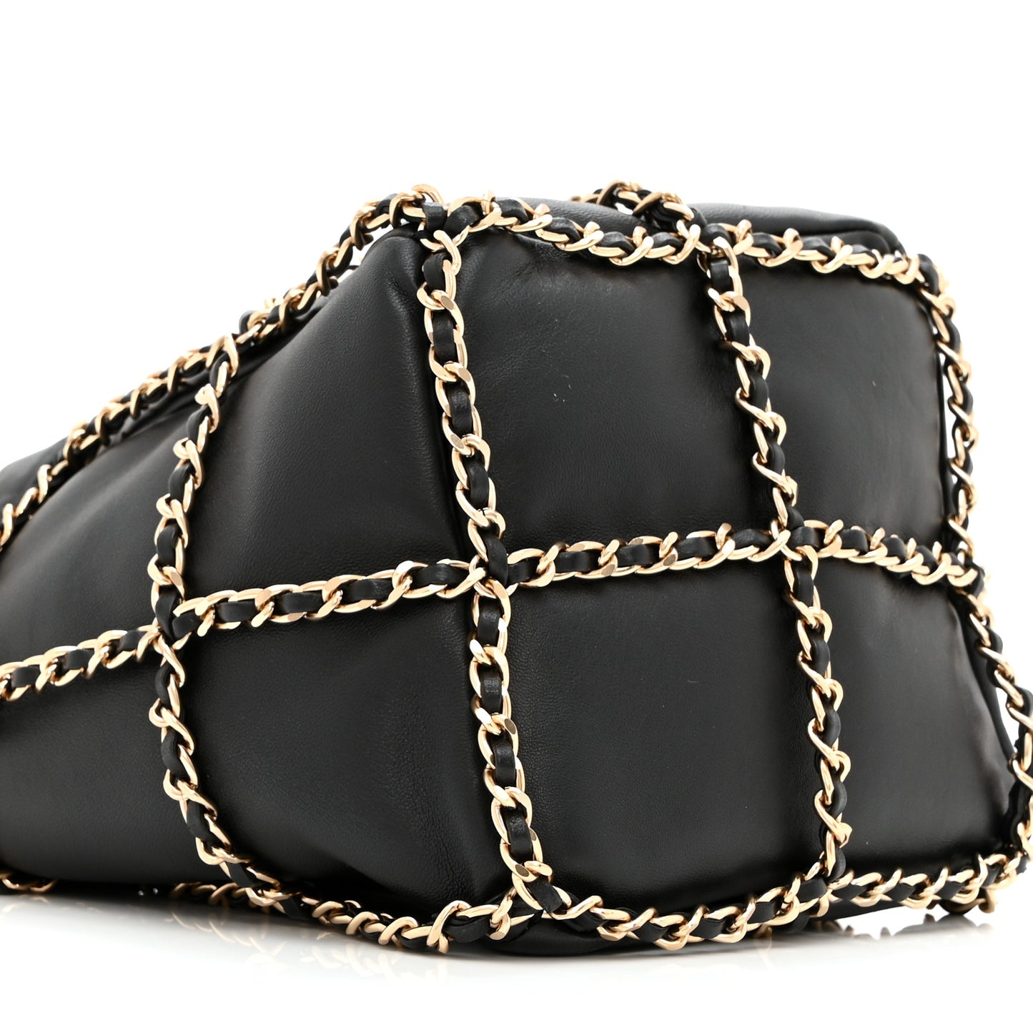 Lambskin Bucket Chain Drawstring Bag Black