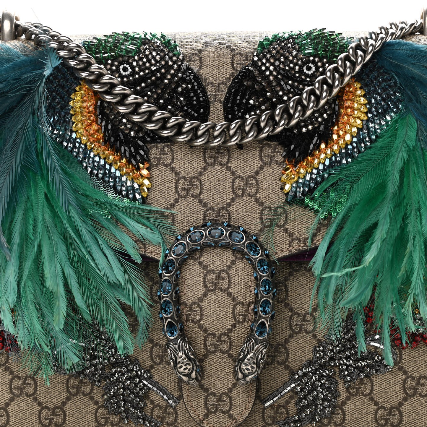 GG Supreme Monogram Parrot Embroidered Medium Dionysus Shoulder Bag Multicolor