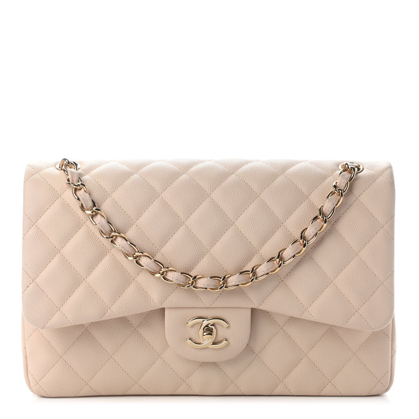 Caviar Quilted Jumbo Double Flap Beige Clair