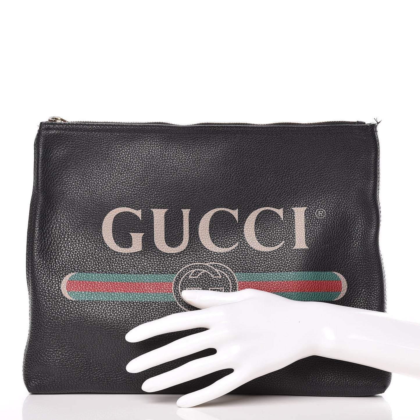 Pebbled Calfskin Medium Logo Portfolio Clutch Black