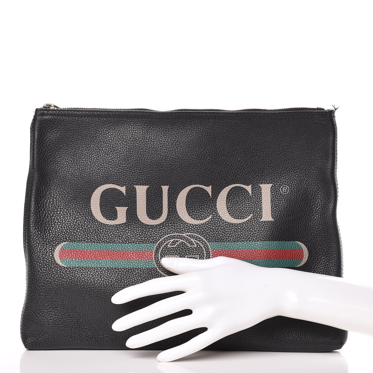 Gucci Pebbled Calfskin Medium Logo Portfolio Clutch Black 2 of 12