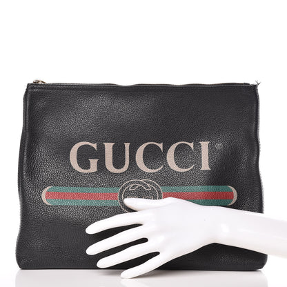 Gucci Pebbled Calfskin Medium Logo Portfolio Clutch Black 2 of 12