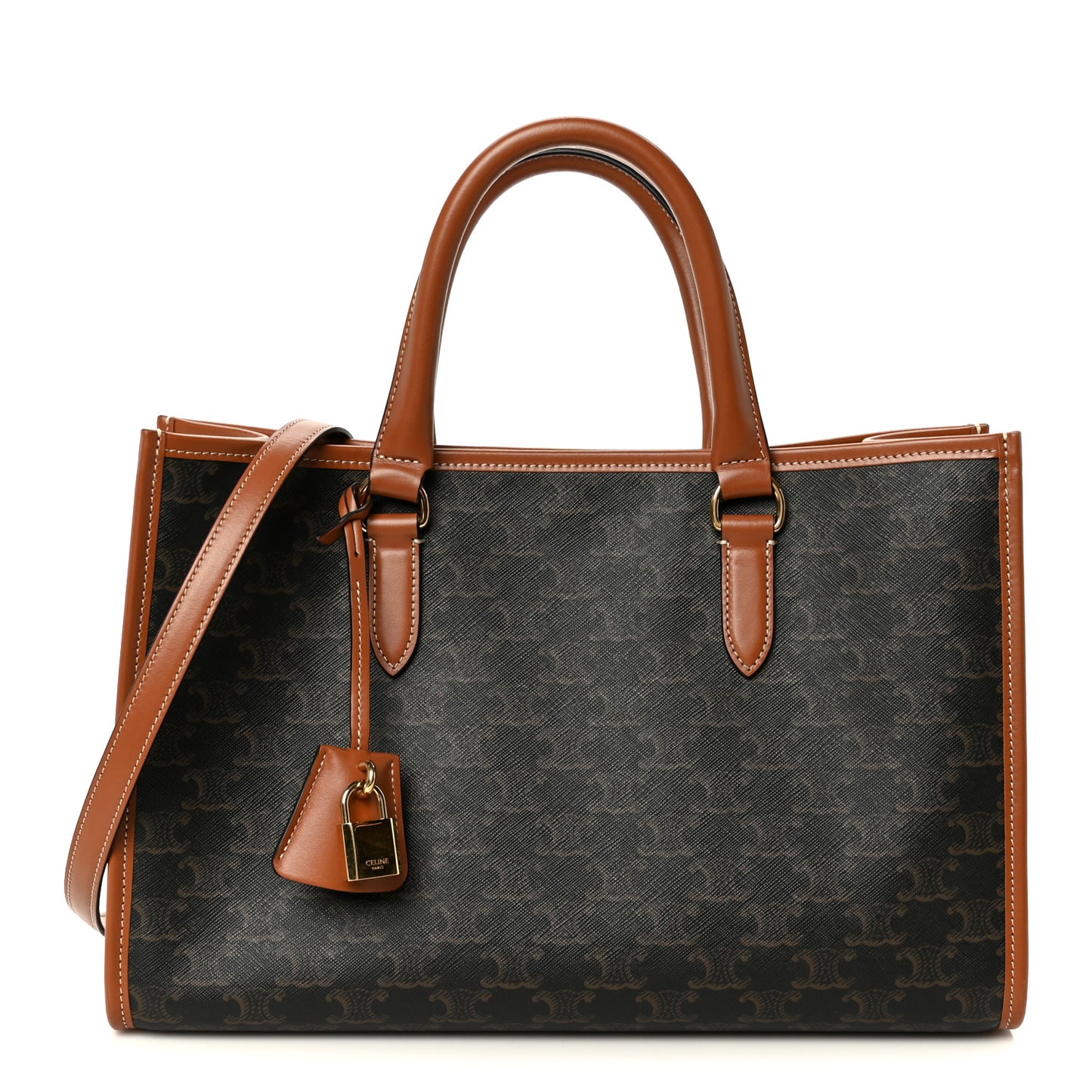 Triomphe Canvas Calfskin Mini Horizontal Cabas Tan