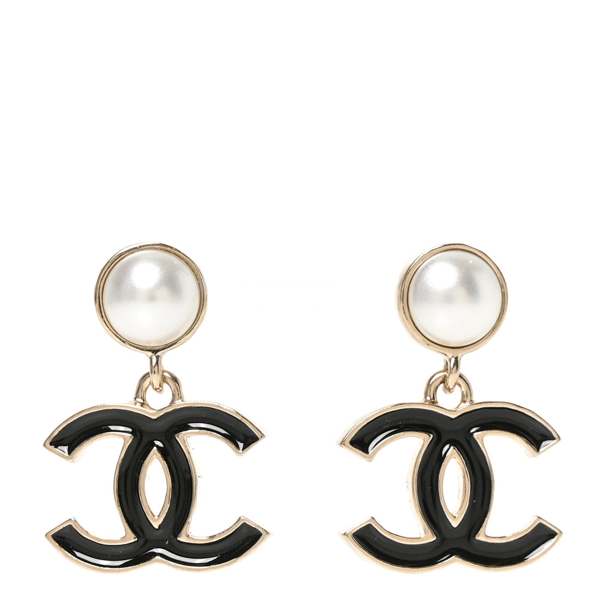 Pearl Enamel CC Drop Earrings Black