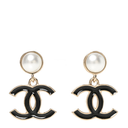 Chanel Pearl Enamel CC Drop Earrings Black 1 of 5