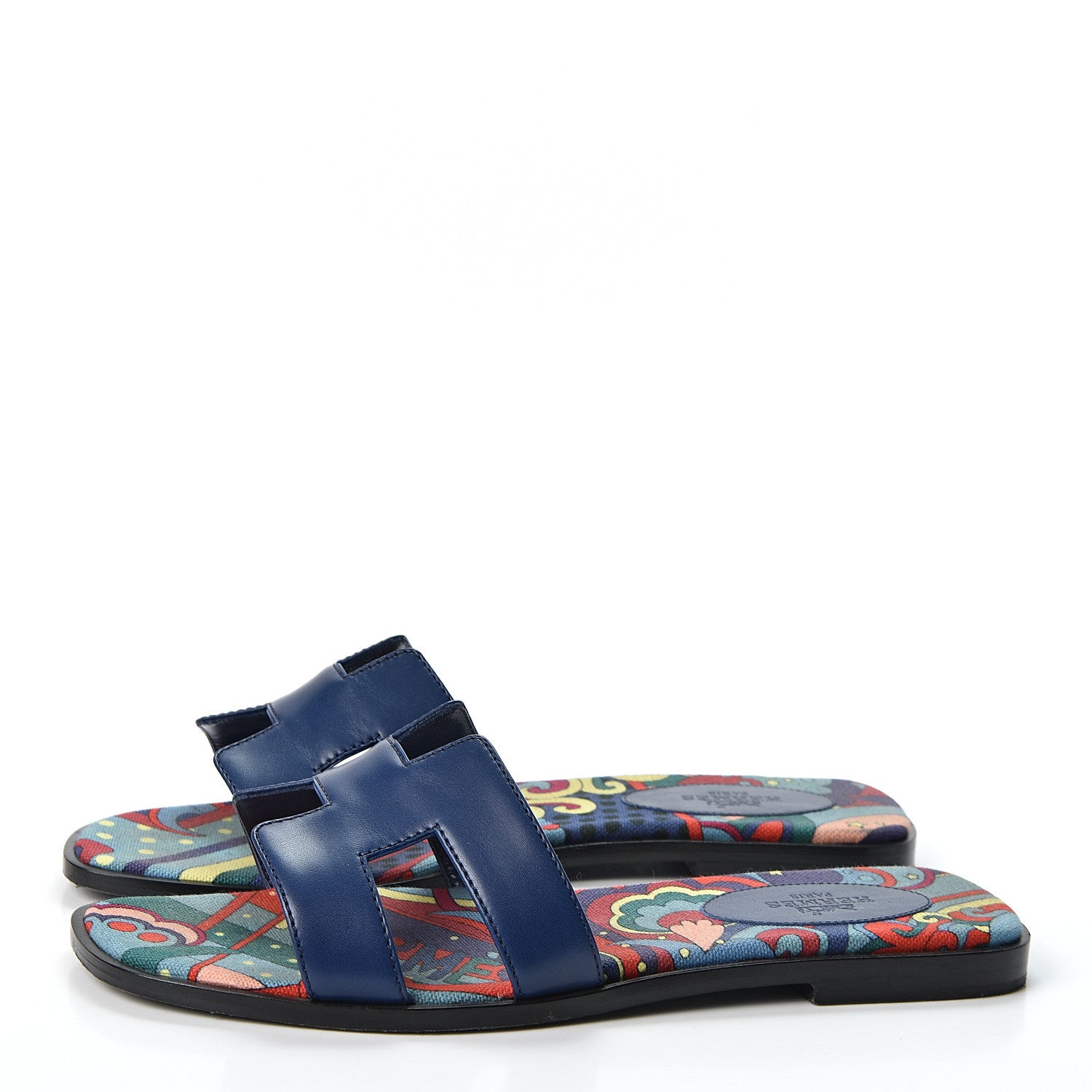 Hermes Calfskin Oran Sandals 37.5 Bleu 3 of 10
