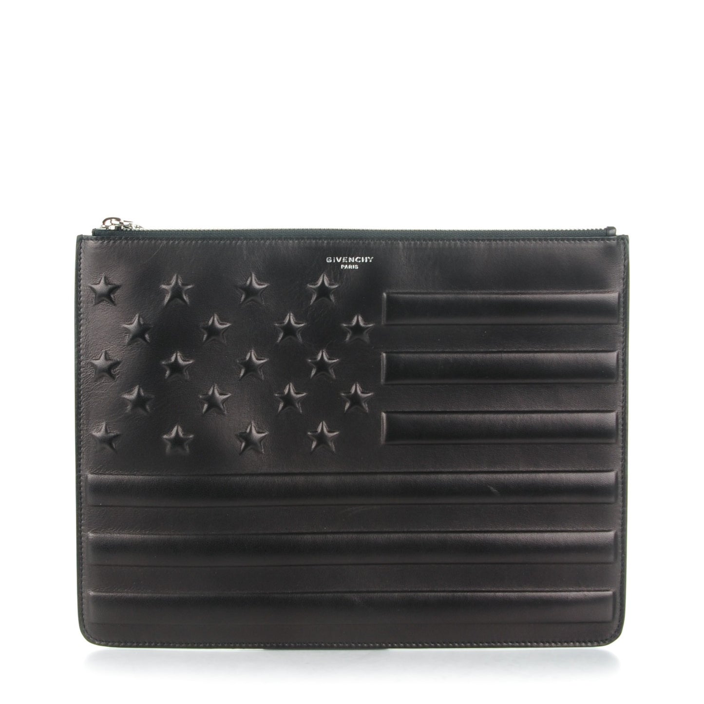 Lambskin American Flag Embossed Pouch Black