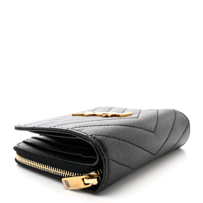 Saint Laurent Grain De Poudre Matelasse Chevron Monogram Compact Zip Around Wallet Black 4 of 9
