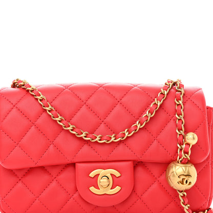 Chanel Lambskin Quilted Mini Rectangular Pearl Crush Flap Red 8 of 11